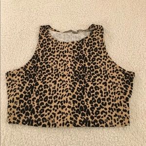 NORDSTROM • Animal Print Tank Crop Top • Tan Black • Size Large